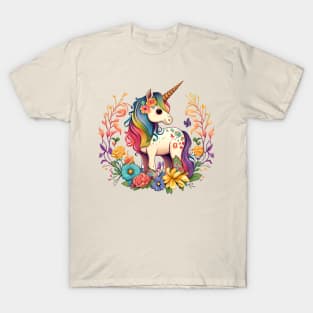 Cute Floral Unicorn T-Shirt